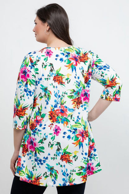Tops Vikki Vi Jersey Spring Floral Pocket Swing Tunic