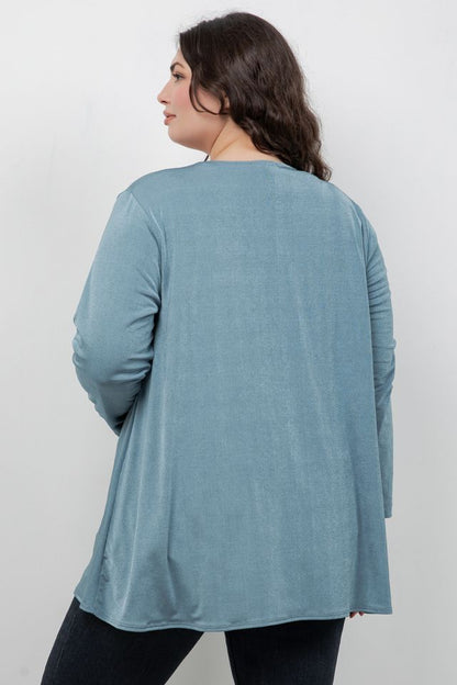 Jackets Vikki Vi Silky Classic Blue Sage Swing Cardigan