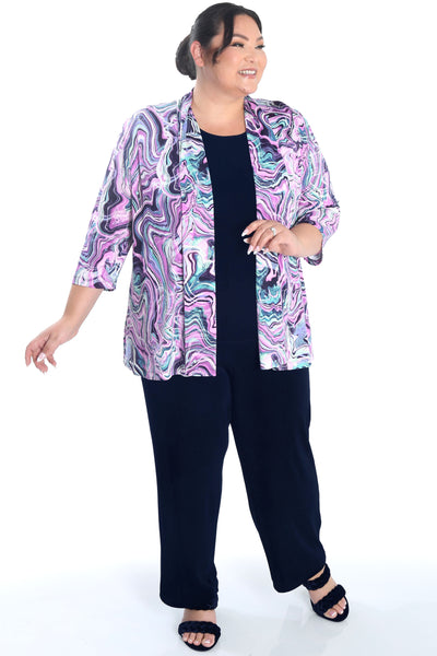 Vikki Vi Jersey Pink Swirl 3/4 Sleeve Kimono Jacket