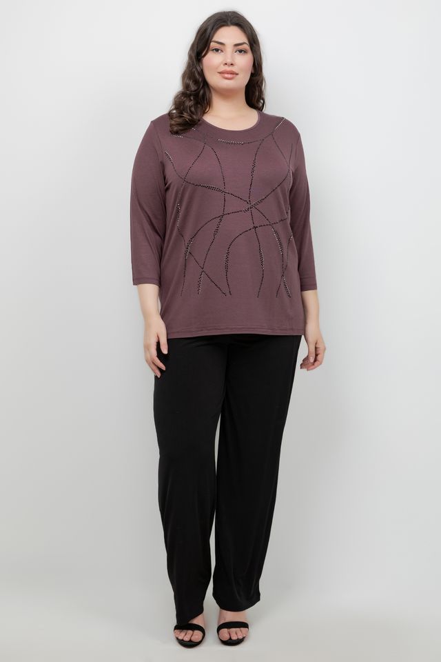 Tops Plum Ripple Sparkle 3/4 Sleeve Top