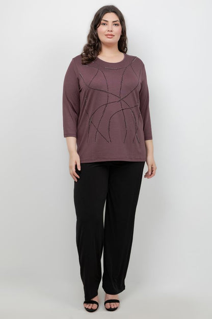 Tops Plum Ripple Sparkle 3/4 Sleeve Top