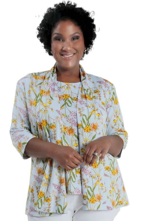 Vikki Vi Jersey Tea Garden 3/4 Sleeve Kimono Jacket