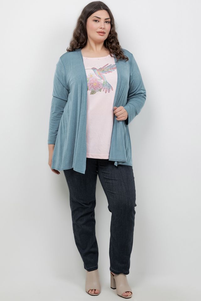 Jackets Vikki Vi Silky Classic Blue Sage Swing Cardigan