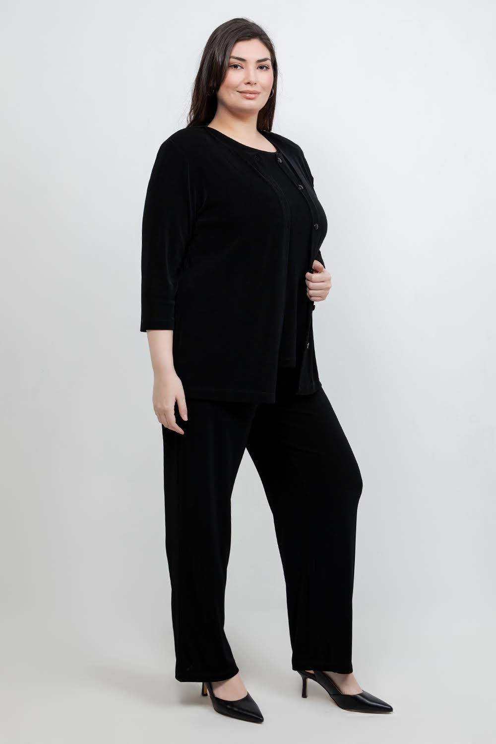 Jackets Vikki Vi Classic Black 3/4 Sleeve Cardigan