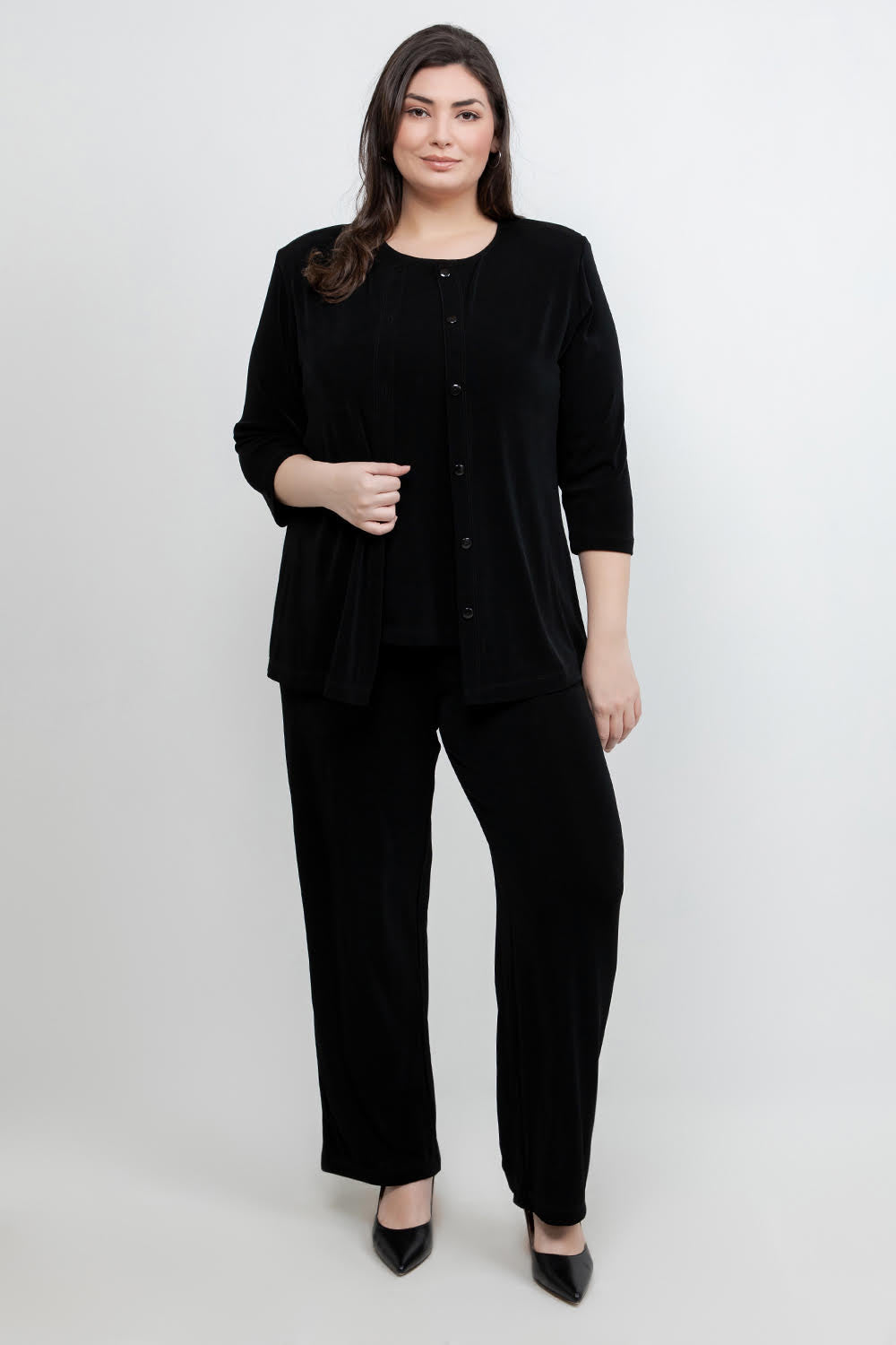 Jackets Vikki Vi Classic Black 3/4 Sleeve Cardigan