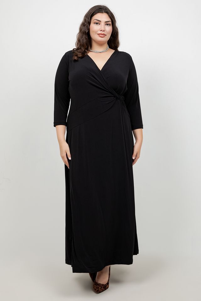 Vikki Vi Jersey Black Faux Wrap Maxi Dress
