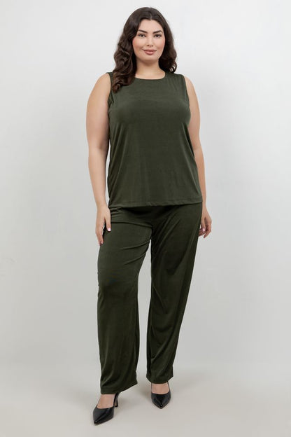 Tops Vikki Vi Silky Classic Olive Tank