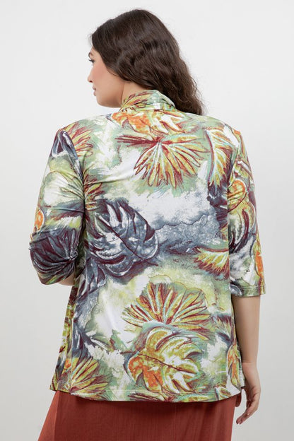 Vikki Vi Jersey Watercolour Palm 3/4 Kimono Jacket