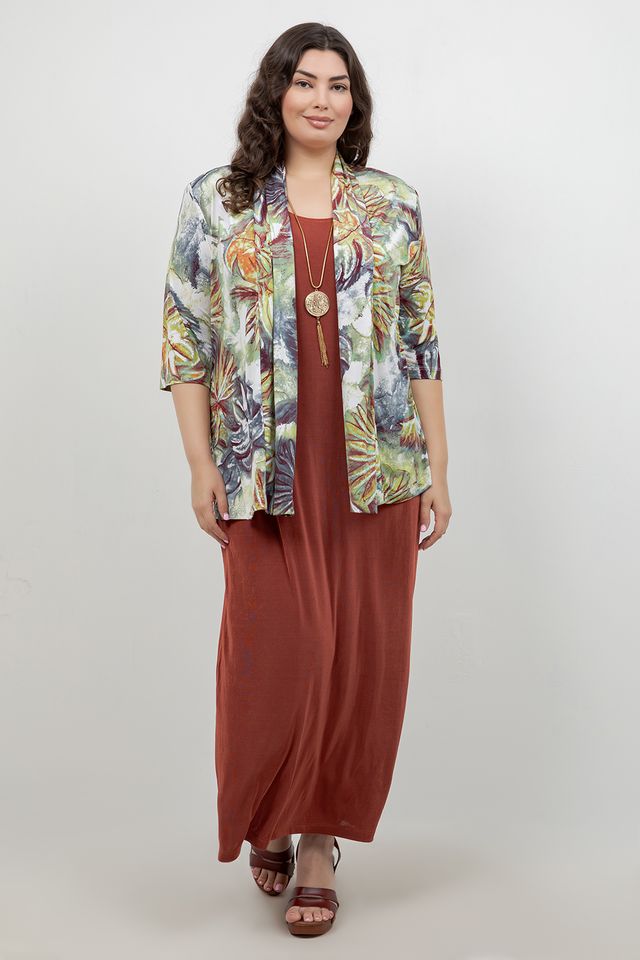 Vikki Vi Jersey Watercolour Palm 3/4 Kimono Jacket