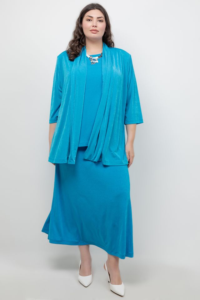 Jackets Vikki Vi Silky Classic Turquoise 3/4 Sleeve Kimono Jacket