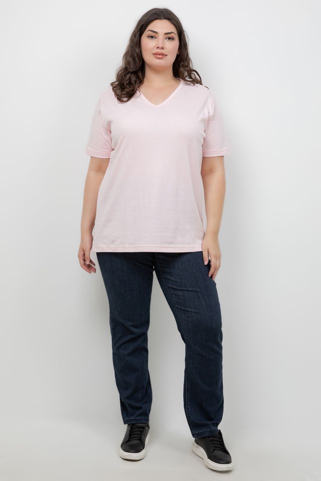 Tops Pink Cotton V Neck Tee