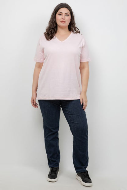 Tops Pink Cotton V Neck Tee