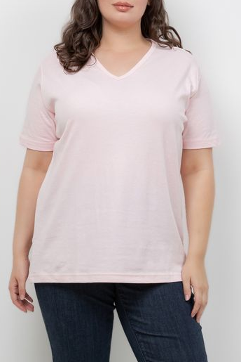 Tops Pink Cotton V Neck Tee