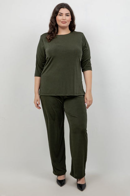 Tops Vikki Vi Silky Classic Olive 3/4 Sleeve Top