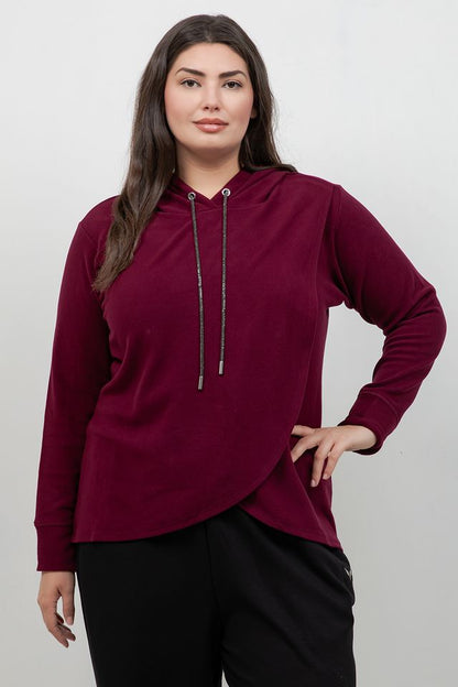 Karen Kane Wine Layer Front Hoodie