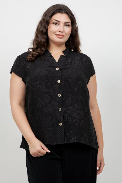 Solid Black Silk Cap Sleeve Blouse