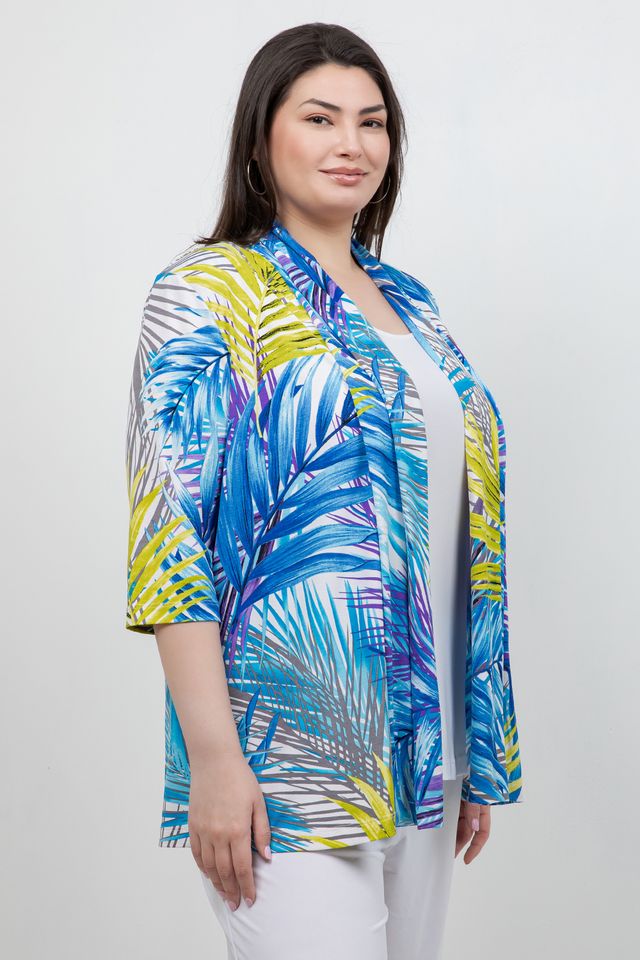 Jackets Vikki Vi Jersey Blue Tropical 3/4 Kimono Jacket
