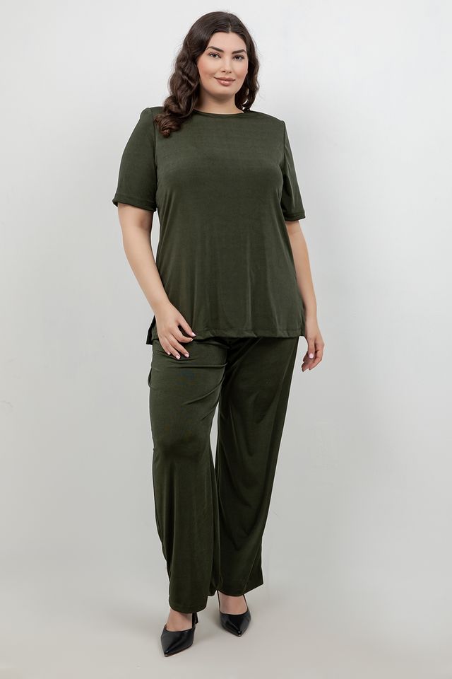 Tops Vikki Vi Silky Classic Olive Short Sleeve Tunic
