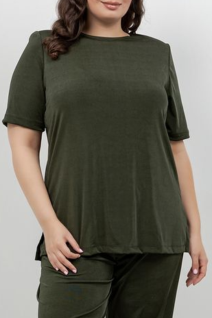 Tops Vikki Vi Silky Classic Olive Short Sleeve Tunic