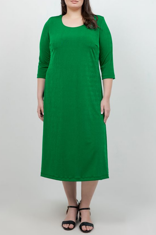 Vikki Vi Silky Classic Emerald 3/4 Sleeve A-Line Dress
