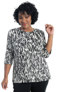 Vikki Vi Classic Glitzy Zebra 3/4 Sleeve Top