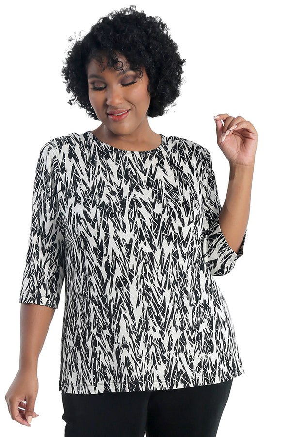 Vikki Vi Classic Glitzy Zebra 3/4 Sleeve Top