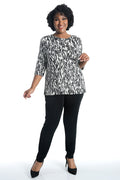 Vikki Vi Classic Glitzy Zebra 3/4 Sleeve Top