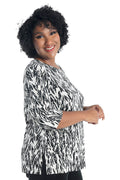 Vikki Vi Classic Glitzy Zebra 3/4 Sleeve Top