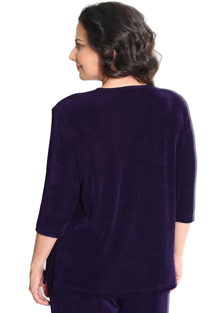Tops Vikki Vi Classic Black Plum 3/4 Sleeve Top