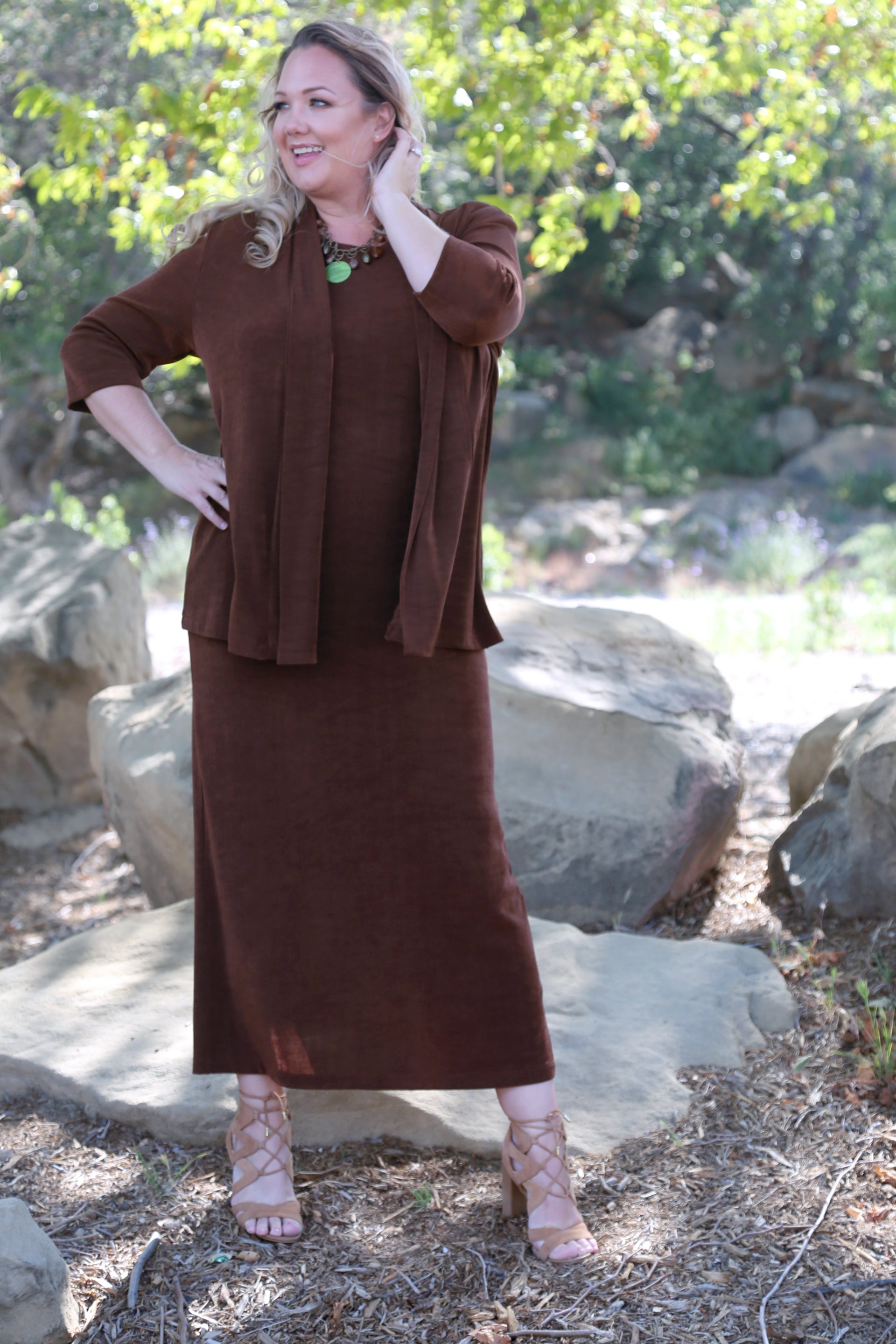 Dresses Vikki Vi Classic Bronze Jewel Neckline Maxi Dress