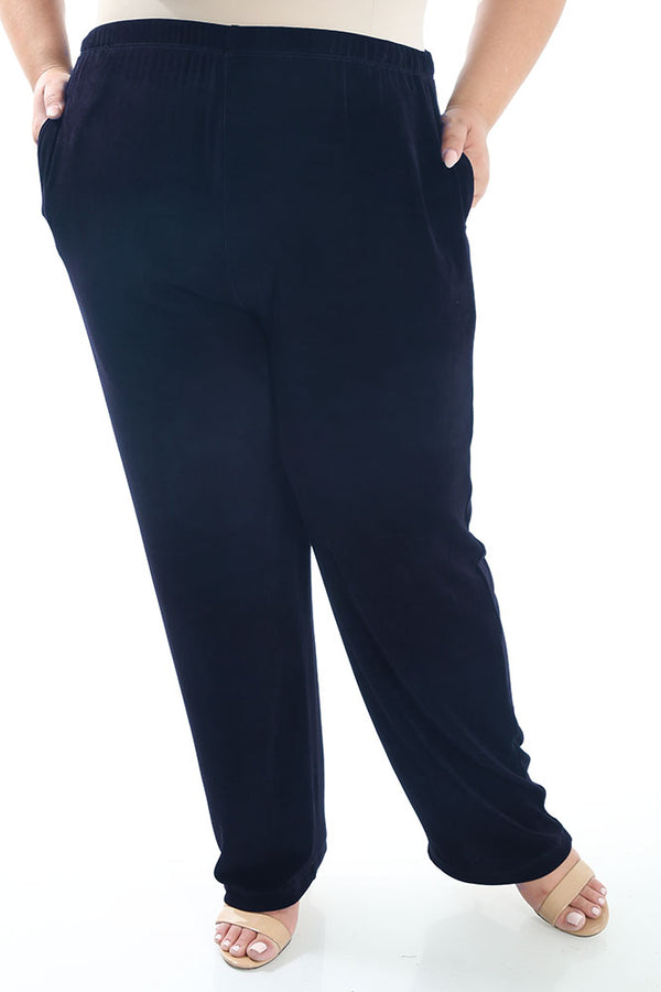 Vikki Vi Classic Navy Petite Pull on Pant with Pockets