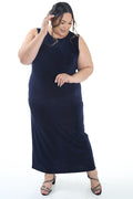 Vikki Vi Classic Navy Jewel Neckline Maxi Dress