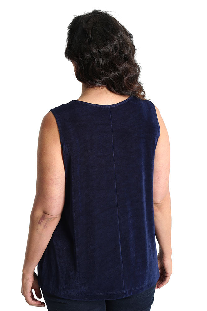 Tops Vikki Vi Classic Navy V-Neck Sleeveless Shell