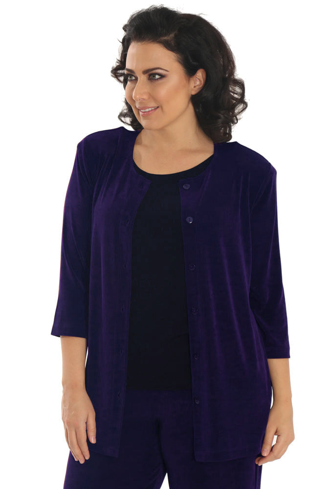 Jackets Vikki Vi Classic Black Plum 3/4 Sleeve Cardigan