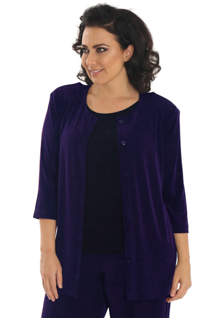 Jackets Vikki Vi Classic Black Plum 3/4 Sleeve Cardigan