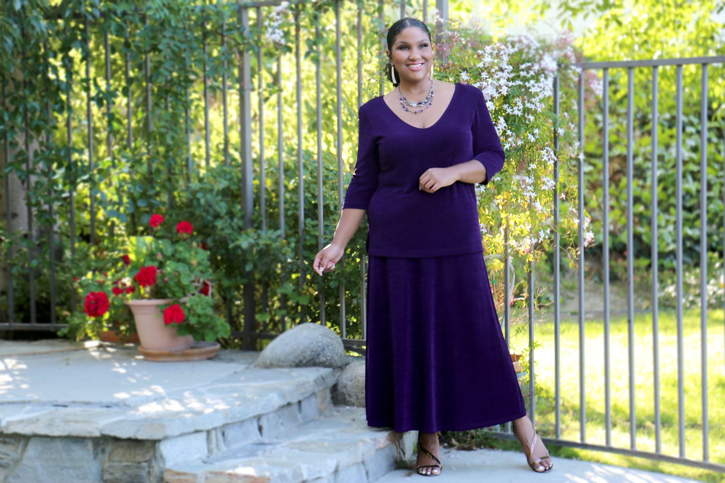 Skirts Vikki Vi Classic Black Plum A-Line Maxi Skirt
