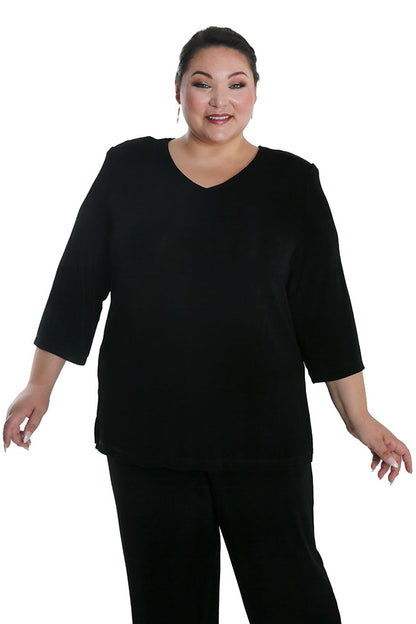 Tops Vikki Vi Classic Black V-Neck 3/4 Sleeve Tunic
