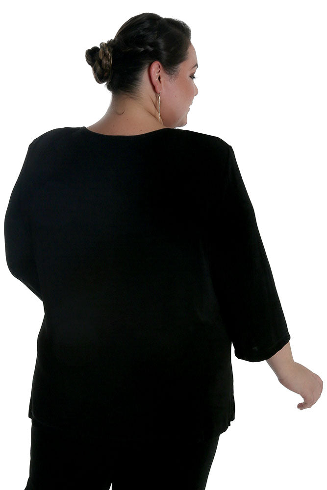 Tops Vikki Vi Classic Black V-Neck 3/4 Sleeve Tunic