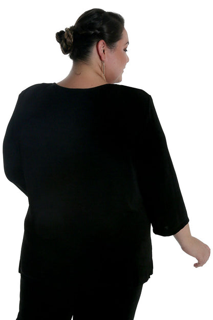 Tops Vikki Vi Classic Black V-Neck 3/4 Sleeve Tunic