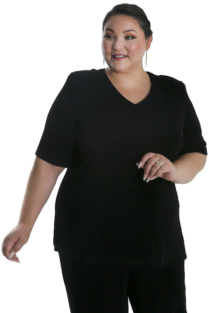 Tops Vikki Vi Classic Black V-Neck Short Sleeve Tunic