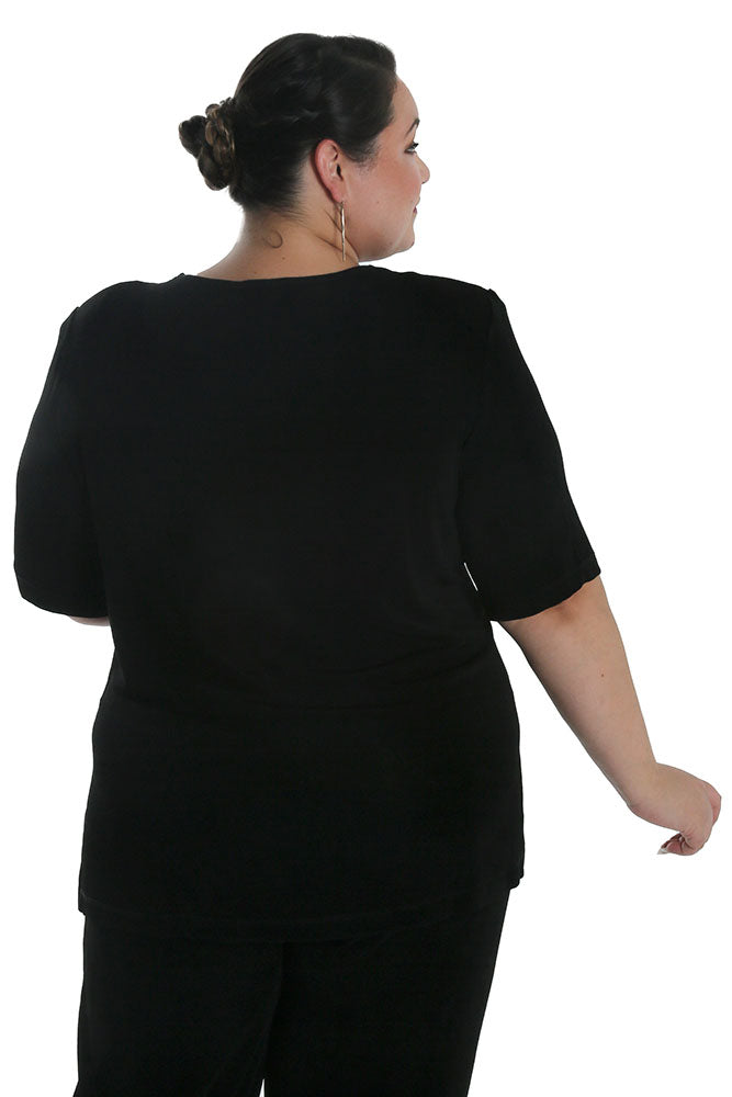 Tops Vikki Vi Classic Black V-Neck Short Sleeve Tunic