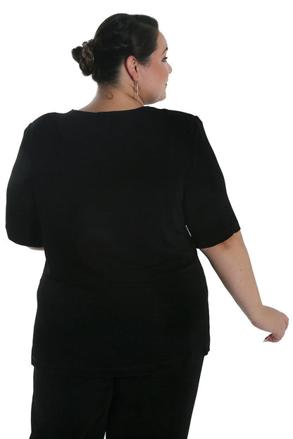 Tops Vikki Vi Classic Black V-Neck Short Sleeve Tunic