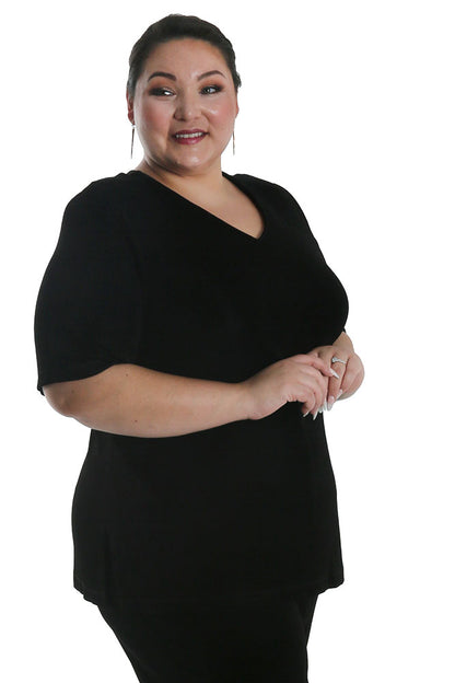Tops Vikki Vi Classic Black V-Neck Short Sleeve Tunic