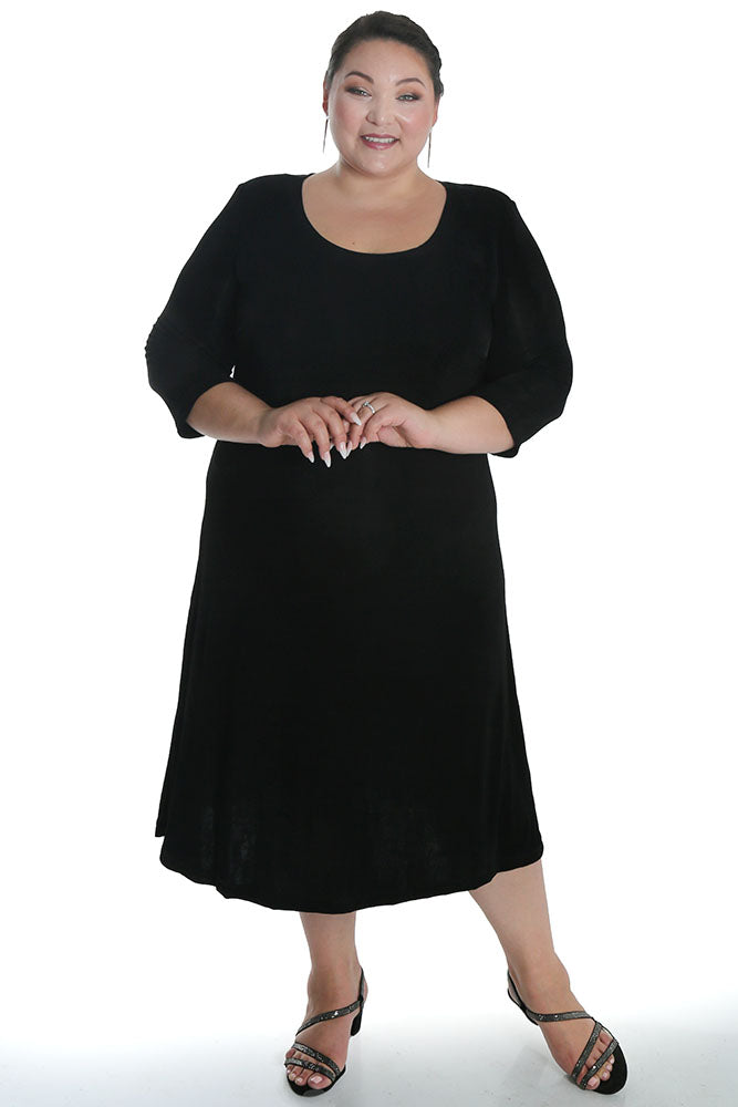 Vikki Vi Classic Black 3/4 Sleeve A-Line Dress | PlusbyDesign.com