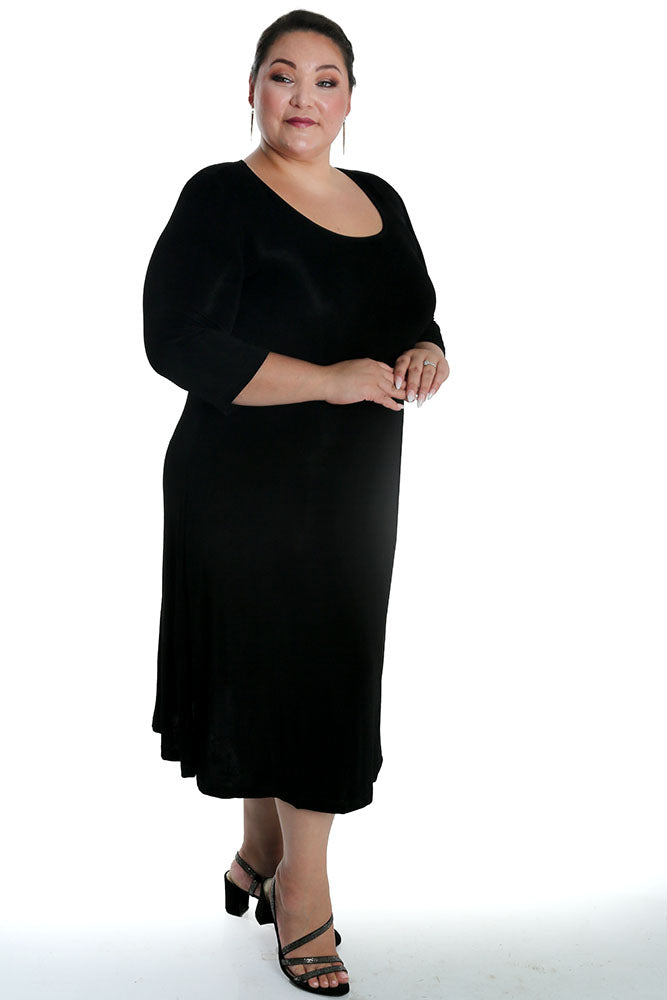 Vikki Vi Classic Black 3/4 Sleeve A-Line Dress 3X / Black Vikki Vi Classic Black 3/4 Sleeve A-Line Dress 3X / Black