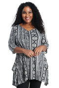 Vikki Vi Brushed Jersey Black And White Wallpaper Handkerchief Tunic