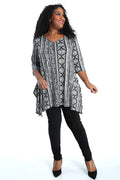 Vikki Vi Brushed Jersey Black And White Wallpaper Handkerchief Tunic
