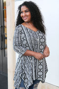 Vikki Vi Brushed Jersey Black And White Wallpaper Handkerchief Tunic