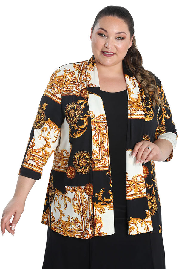 Vikki Vi Jersey Ivory Frame 3/4 Sleeve Kimono Jacket