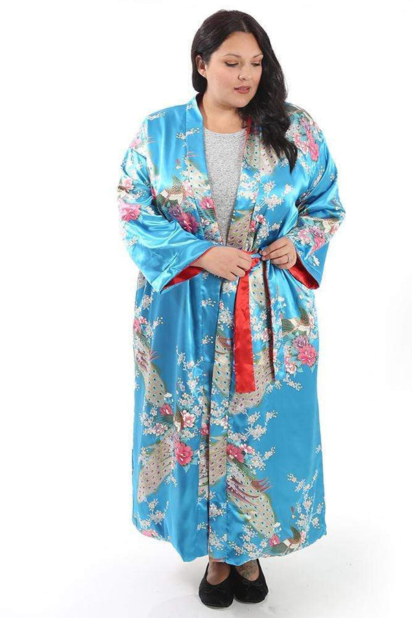 Dresses La Cera Blue Peacock Satin Robe